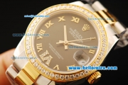 Rolex Datejust Automatic Movement ETA Coating Case with Chocolate Dial and Diamond Bezel-Two Tone Strap