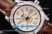 Breitling Avenger II GMT Swiss ETA 2824 Automatic Steel Case with White Dial Stick Markers and Brown Leather Strap