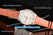 Vacheron Constantin Patrimony Miyota Quartz Steel Case with Brown Leather Strap and White Dial