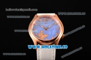 Vacheron Constantin Metiers d'Art Swiss ETA 2824 Automatic Rose Gold Case with Blue MOP Dial White Leather Strap and Diamonds Markers