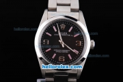 Rolex Oyster Perpetual No Date chronometer Automatic with Black Dial and White Case-Pink Marking--SSband Strap