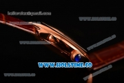 Cartier Rotonde De Swiss Quartz Rose Gold Case with Brown Leather Strap with White Guilloche Dial