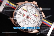 Tag Heuer Formula 1. James Hunt Miyota Quartz Rose Gold Case with White Dial Stick/Arabic Numeral Markers and Black Nylon Strap