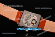 Minorva Swiss Tourbillon Manual Winding Steel Case with White Dial Orange Leather Strap and Black Roman Numeral Markers