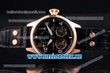 IWC Big Pilot Double Tourbillon Asia ST28 Automatic Rose Gold Case with Black Dial and Black Leather Strap Stick/Arabic Numeral Markers