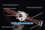 Parmigiani Tonda Tourbillon Flying Tourbillon Manual Winding Steel Case with White Dial Brown Leather Strap and Stick Markers