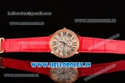 Cartier Ronde Louis Cartier Miyota 1L45 Quartz Rose Gold Case with Red Leather Strap and Diamonds Bezel