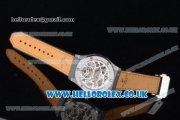 Hublot Classic Fusion Skeleton Asia Automatic Steel Case with Skeleton Dial Diamonds Bezel and Brown Leather Strap