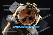 Rolex Daytona Clone Rolex 4130 Automatic Yellow Gold Case with Rose Gold Dial and Black Rubber Strap Black Subdials - 1:1 Original (BP)