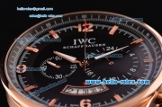 IWC Portuguese Chronograph Japanese Miyota OS20 Quartz Rose Gold Case with Black Leather Strap and Black Dial