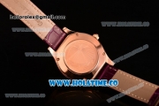 Jaeger-LeCoultre Lady Miyota Quartz Rose Gold Case with White MOP Dial Purple Stick Markers and Purple Leather Strap - Diamonds Bezel