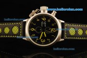 U-Boat Italo Fontana Chronograph Miyota Quartz Movement Steel Case with Black Dial and Yellow Markers-Black Leather Strap