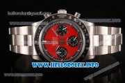 Rolex Daytona Vintage Chrono Miyota OS20 Quartz Steel Case/Bracelet with Silver Markers and Red Dial - Black Inner Bezel