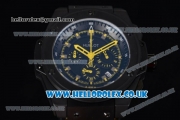 Hublot King Power Chrono Japanese Miyota OS20 Quartz PVD Case with Black Dial Yellow Second Hand and Black Leather Strap