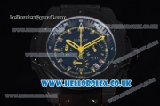Hublot King Power Chrono Japanese Miyota OS20 Quartz PVD Case with Black Dial Yellow Second Hand and Black Leather Strap