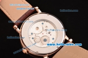 Cartier Rotonde De Tourbillon Asia 6497 Manual Winding Rose Gold Case with White Dial and Brown Leather Strap