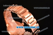 Cartier Rotonde De Miyota Quartz Rose Gold Case/Bracelet with Diamonds Bezel Black Dial and White Roman Numeral Markers