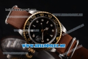 Rolex GMT-Master II Asia 2813 Automatic Steel Case with Black Dial and Brown Nylon Strap Dot Markers