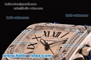 Cartier Santos 100 Medium Japanese Miyota OS2035 Quartz Steel Case with Blue Leather Strap Diamond Bezel and White Dial