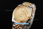 Rolex Datejust Swiss ETA 2836 Automatic Movement 18K Gold Never Fade with Diamonds Markers and Gold Dial-Two Tone