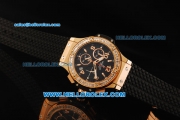 Hublot Big Bang Chronograph Swiss Quartz Movement Black Dial with Diamond Bezel and Black Rubber Strap-Lady Model