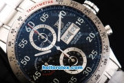 Tag Heuer Carrera Calibre 16 Swiss Valjoux 7750 Automatic Movement Full Steel with Black Dial and Silver Numeral Markers