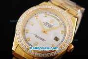 Rolex Day Date II Automatic Movement Full Gold with Diamond Bezel-White Dial and Diamond Markers