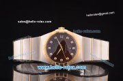 Omega Constellation Co-Axial Swiss ETA 2824 Automatic Steel Case with Yellow Gold Bezel and Diamond Markers-Brown Dial