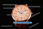 Cartier Rotonde De Miyota Quartz Rose Gold Case with Diamonds Markers White Dial and Brown Leather Strap