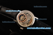 Breguet Skeleton Swiss Tourbillon Manual Winding Movement Steel Case with Black Leather Strap