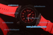 Hublot King Power Swiss ETA 2836 Automatic Carbon Fiber Case with Black Dial and Red Rubber Strap