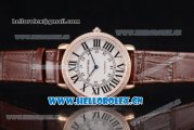Cartier Rotonde De Tourbillon Asia 6497 Manual Winding Yellow Gold Case with White Dial and Diamonds Bezel Brown Leather Strap