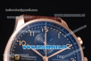 IWC Portugieser Chronograph Swiss Valjoux 7750 Automatic Rose Gold Case with Black Dial Arabic Number Markers and Brown Leather Strap