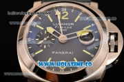 Panerai PAM 228 Luminor Firenze GMT Swiss Valjoux 7750 Automatic Steel Case with Blue Dial and Leather Strap - Superlumed Sitck Markers (H)