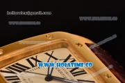 Cartier Santos 100 Medium Swiss ETA 2824 Automatic Yellow Gold Case with Beige Dial and Brown Leather Strap