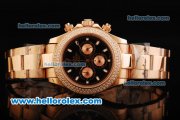 Rolex Daytona Chronograph Miyota Quartz Movement Full Rose Gold with Black Dial and Double Row Diamond Bezel - White Markers Rolex Daytona Chronograph Miyota Quartz Movement Full Rose Gold with Black Dial and Double Row Diamond Bezel - White Markers