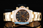 Rolex Daytona Oyster Perpetual Chronometer Automatic Full Gold with Diamond Bezel,Black Shell Dial and Diamond Marking