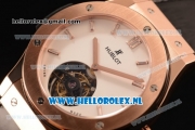 Hublot Classic Fusion Tourbillon Manual Winding Rose Gold Case with White Dial and Black Leather Strap