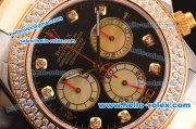 Rolex Daytona Swiss Valjoux 7750-SHG Automatic Two Tone Case/Strap with Double Row Diamond Bezel - Black Dial