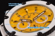 Hublot King Power Ferrari Chrono Miyota OS20 Quartz Steel Case with White Rubber Strap Yellow Dial