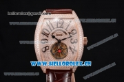 Franck Muller Casablanca Asia Automatic Rose Gold/Diamonds Case with Diamonds Dial and Diamonds Bezel Brown Leather Strap (ZF)