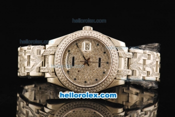 Rolex Day-Date Swiss ETA 2836 Automatic Movement Diamond Dial with Diamond Bezel and Diamond Strap