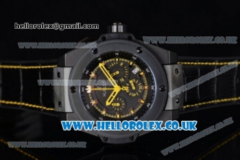 Hublot King Power Chrono Japanese Miyota OS20 Quartz PVD Case with Black Dial Yellow Second Hand and Black Leather Strap