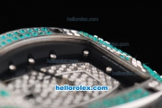 Richard Mille RM007 Automatic Movement Silver Case with Diamond Hour Marker and Diamond Bezel-Green Leather Strap