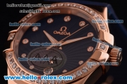 Omega Constellation Swiss ETA Quartz Rose Gold Case with Diamond Bezel and Blue Rubber Strap