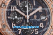 Audemars Piguet Royal Oak Offshore Seiko VK67 Quartz Rose Gold/Diamonds Case with Black Dial and Arabic Numeral Markers