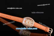 Franck Muller Heart Swiss Quartz Rose Gold Case with Orange Leather Strap Diamond Bezel and White Dial - ETA Coating