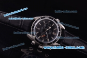 Omega Seamaster Chronograph Miyota Quartz Steel Case with Black Bezel and Black Leather Strap-7750 Coating