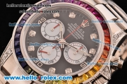 Rolex Daytona Rainbow Chrono Swiss Valjoux 7750-SHG Automatic Steel Case with Diamond Bezel Black Markers and Diamond Markers