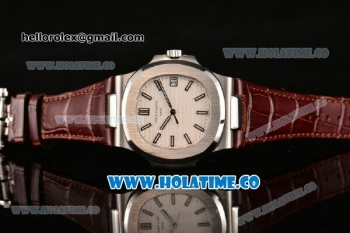 Patek Philippe Nautilus Miyota 9015 Automatic Steel Case with White Stick Markers and White Dial (BP)